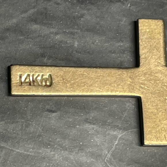 14K Gold Cross Necklace with Black Enamel on a 14k solid gold Chain - Picture 2 of 3